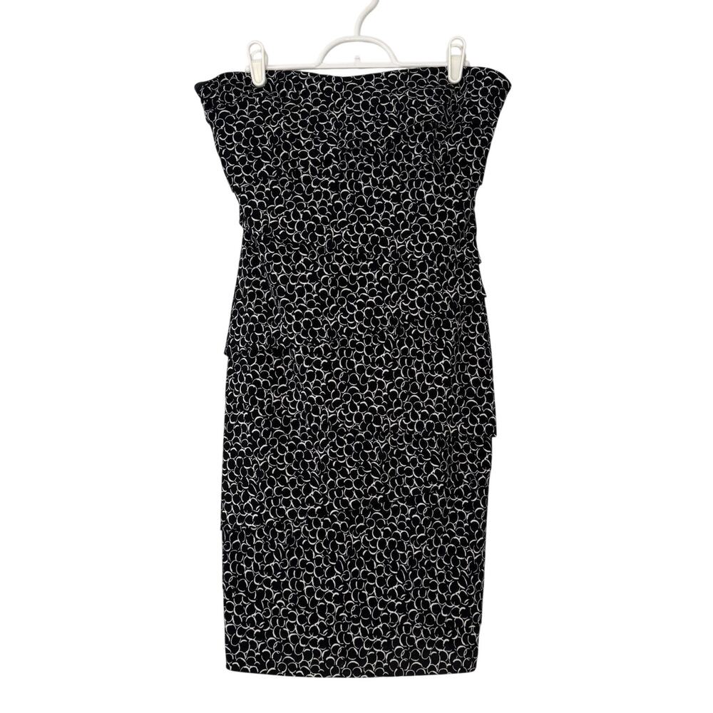 WHBM Instantly Slimming Strapless Sheath Dress Size 8 Tiered Stretch Black White
